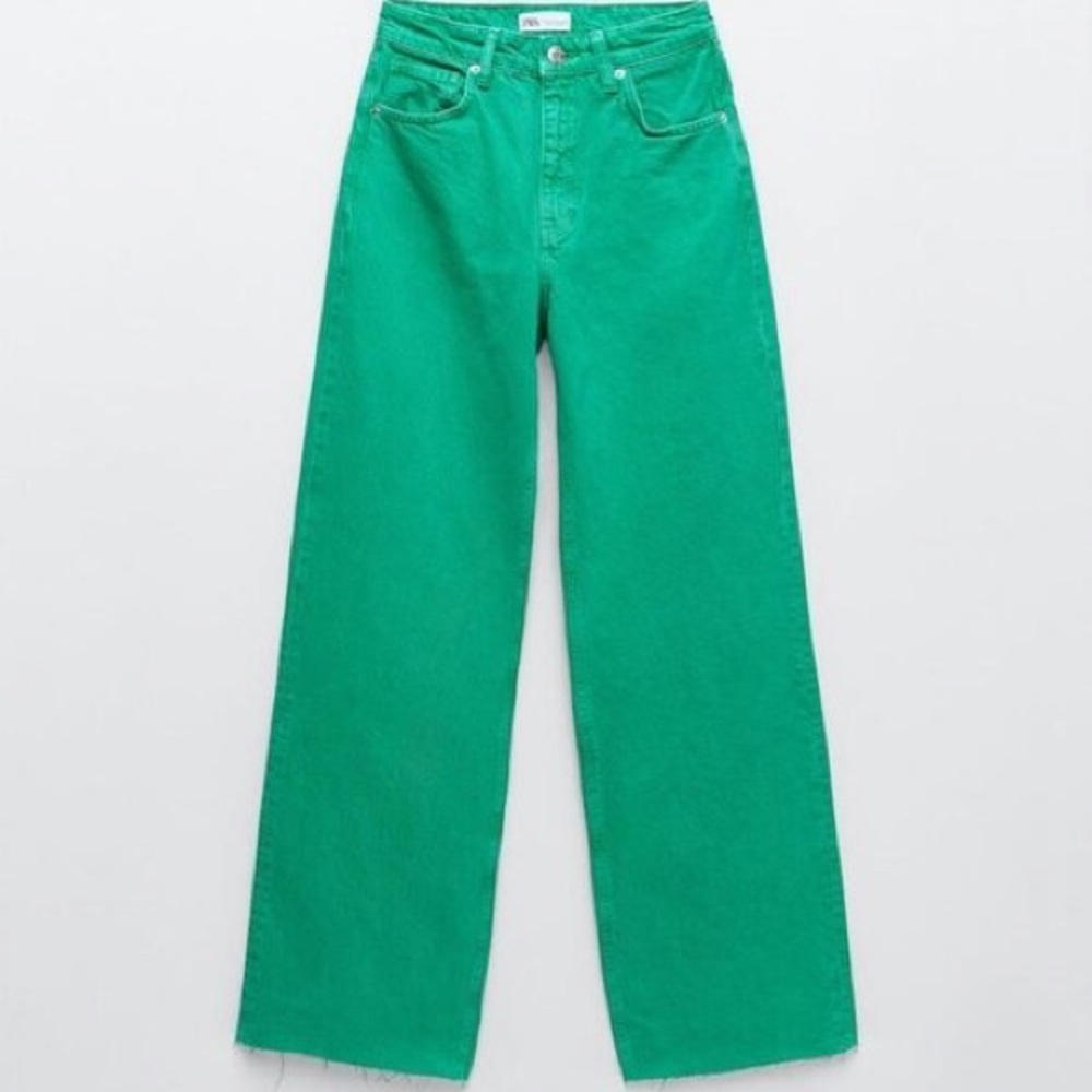 zara high waisted green jeans